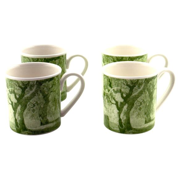 Villeroy Boch Parkland Toile Mugs 4 Green Trees with White Interior Discontinued - Picture 1 of 9